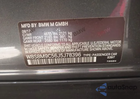 2018 BMW M3 Cs из США, поврежденный, VIN WBS8M9C56J5J78396